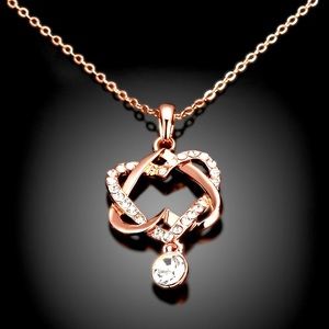 18k Rose Gold Plated Hearts Necklace with Swarovski Crystals